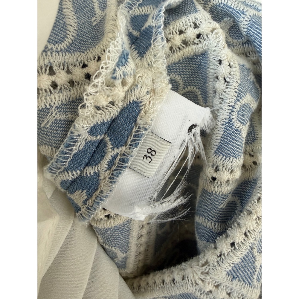 Sandro Blue White Heart Logo Jacquard Zip Front Pleated Mini Dress Size 38/M - Picture 5 of 13